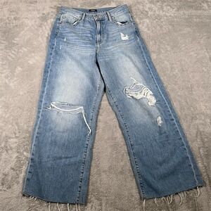 Express Jeans Women's Size 6R (30x26) Wide-Leg Light Wash Denim Distressed